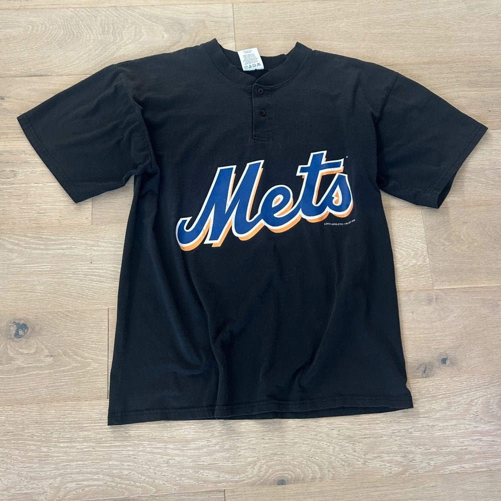 Vintage 1999 Logo Athletic New York Mets Henley T-Shirt Black XL MLB Baseball